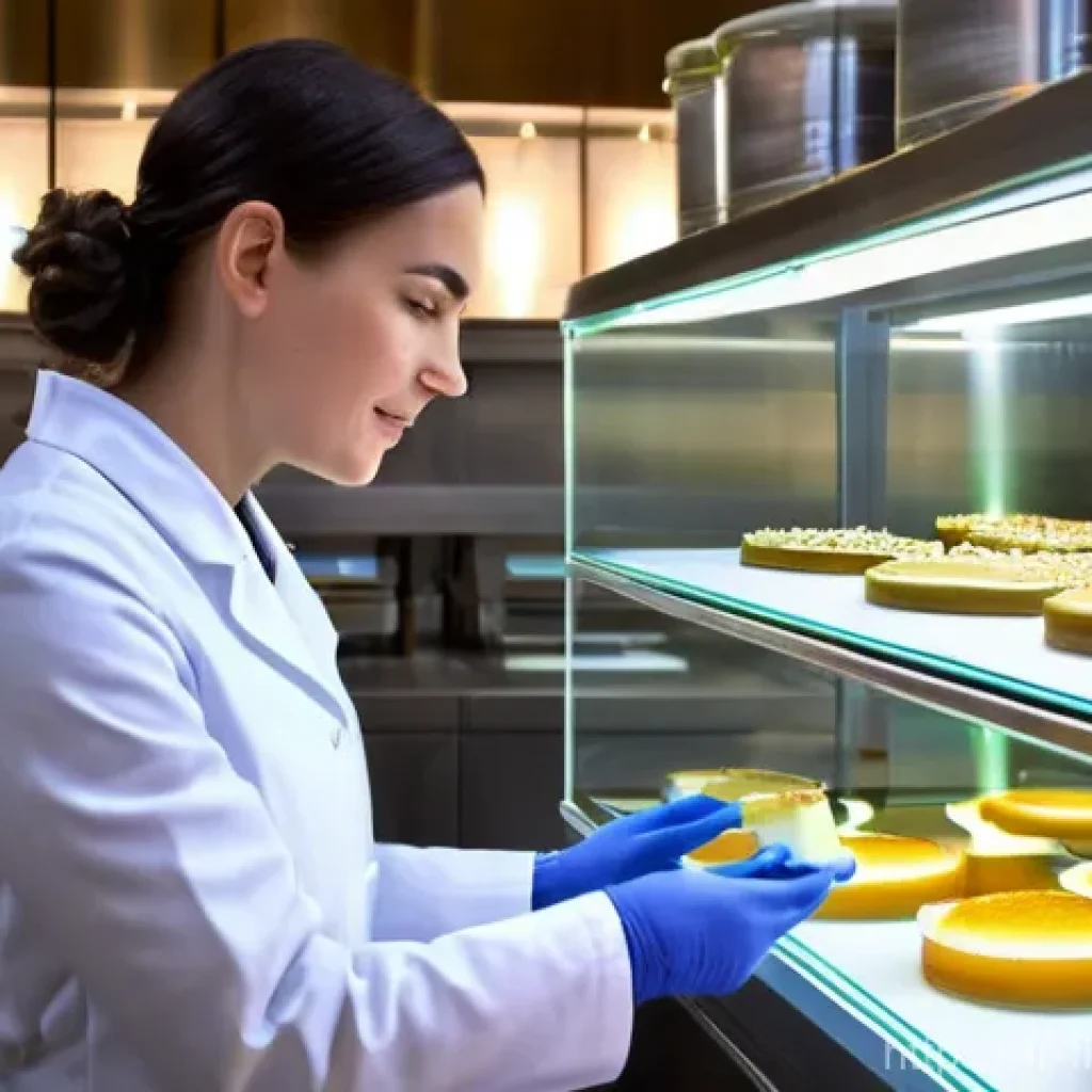 발효식품의 비즈니스 모델 혁신 사례 - **Precision Fermentation in a Futuristic French Patisserie**
    A highly detailed, hyperrealistic i...