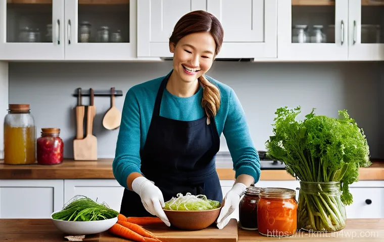 발효식품의 현대적 트렌드 - **Fermentation Kitchen: A Blend of Tradition and Modernity**
    A bright, inviting kitchen scene fi...