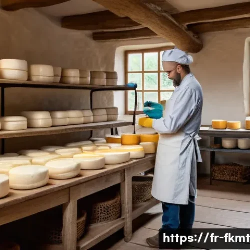 Home 7 발효식품의 안전성 현대 기준과 규제 - A detailed artisanal cheese workshop scene in a rustic French farmhouse kitchen, showing a cheesemak...