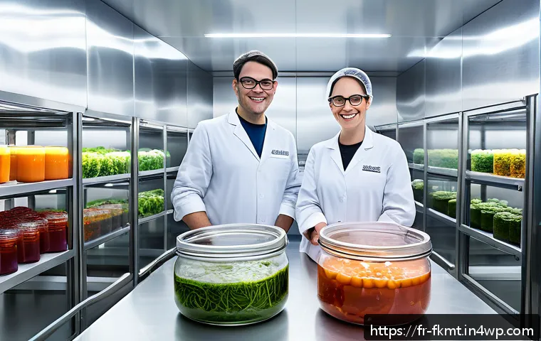 전통 발효식품 현대화를 위한 성공 전략 - A modern fermentation laboratory blending traditional and high-tech elements, featuring scientists w...